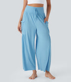 Pantalon de yoga large gainant taille haute avec cordon de serrage et effet frais InstantCool avec poches, protection solaire UPF50+