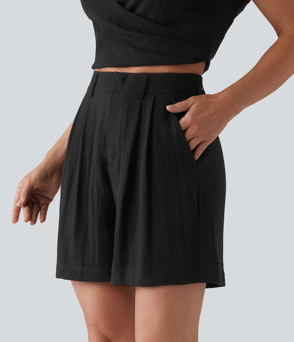 Short décontracté taille haute avec poches