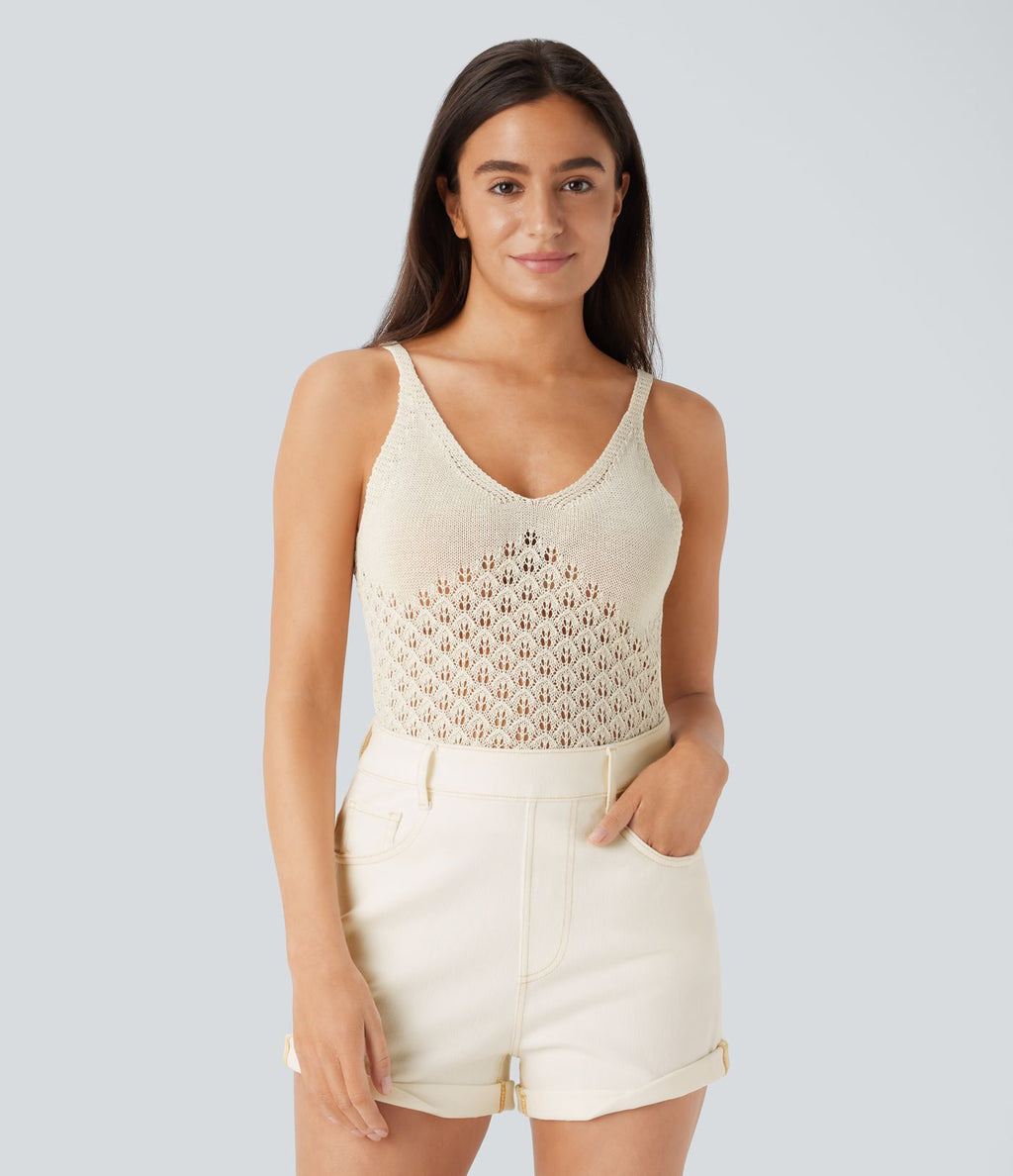 Débardeur décolleté en V en maille avec dos nu et découpes