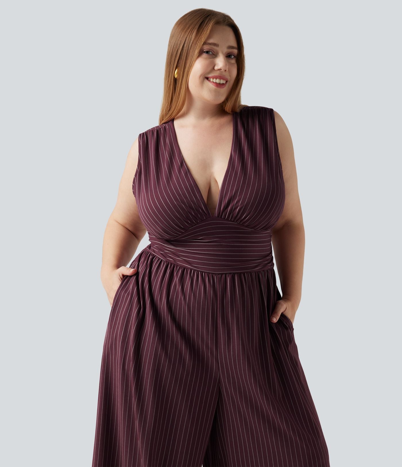 Combinaison grande taille rayée à décolleté V plongeant, toucher frais, coussinets amovibles, poches et accès facile Easy Peasy