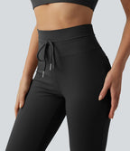 Pantalon de yoga évasé taille haute avec cordon de serrage uni et poches