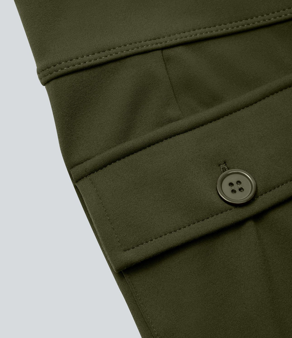 Pantalon cargo décontracté évasé taille haute avec poches à rabat latérales