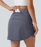 Mini-jupe de golf 2 en 1 à rayures, taille ultra haute, effet ventre plat, ourlet arrondi et poches