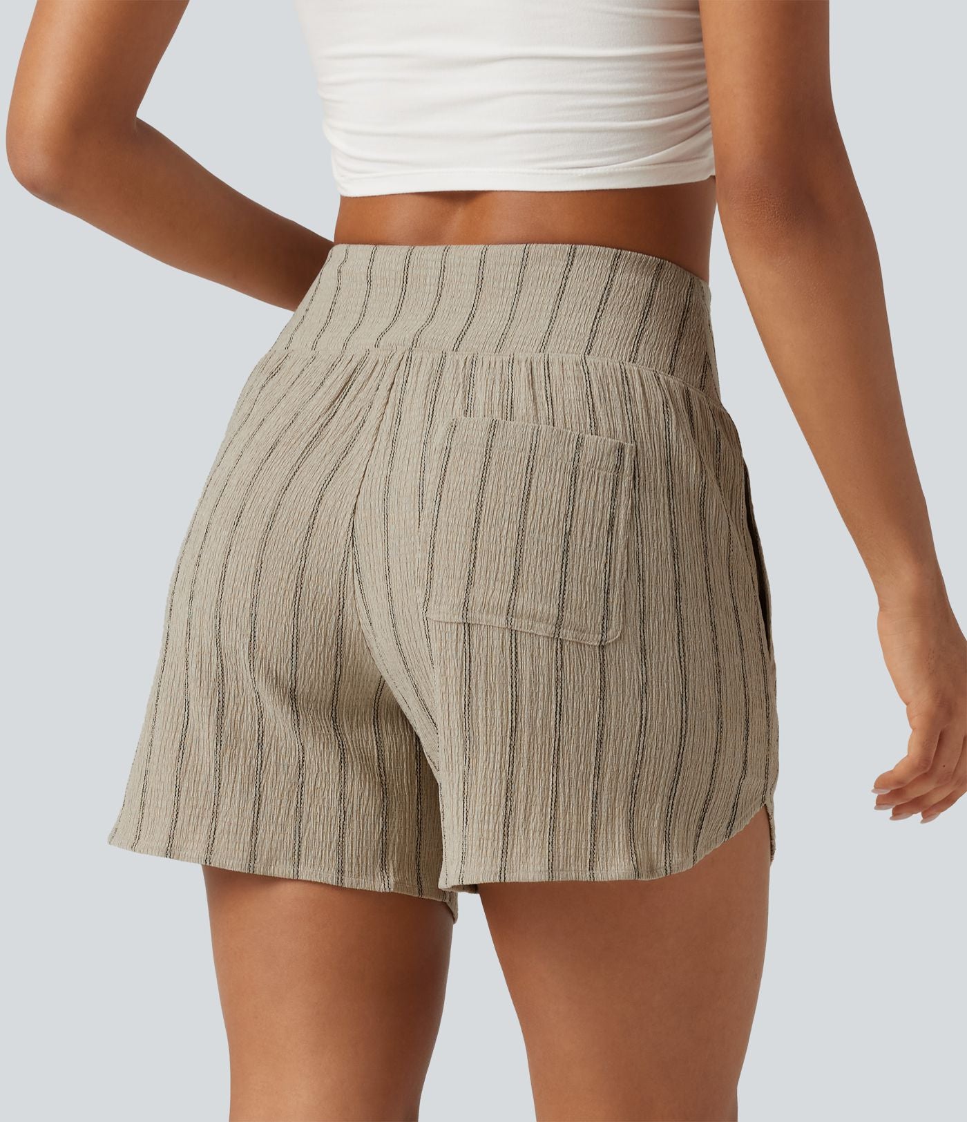 Short casual taille haute ourlet arrondi rayures avec poches
