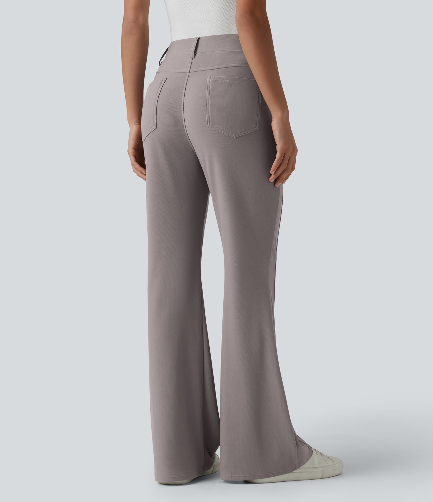 Pantalon décontracté bootcut taille haute en tissu micro-gaufré avec poches