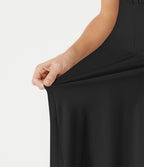 Robe mini fluide de vacances dos nu col carré sans manches froncée à bretelles croisées et brassière intégrée