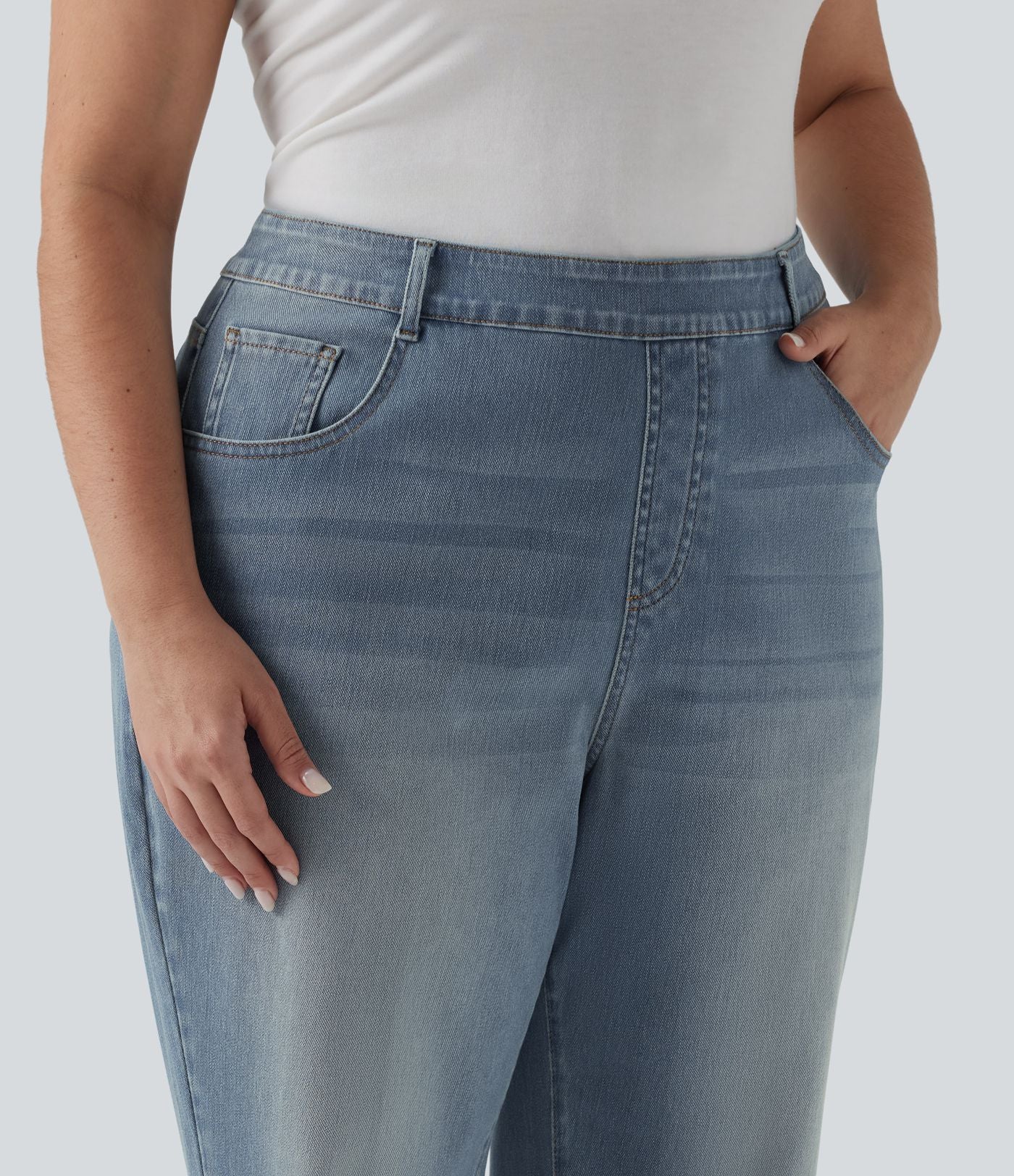 Plus Size Halara Flex™ Jean slim décontracté taille haute ourlet roulotté avec poches