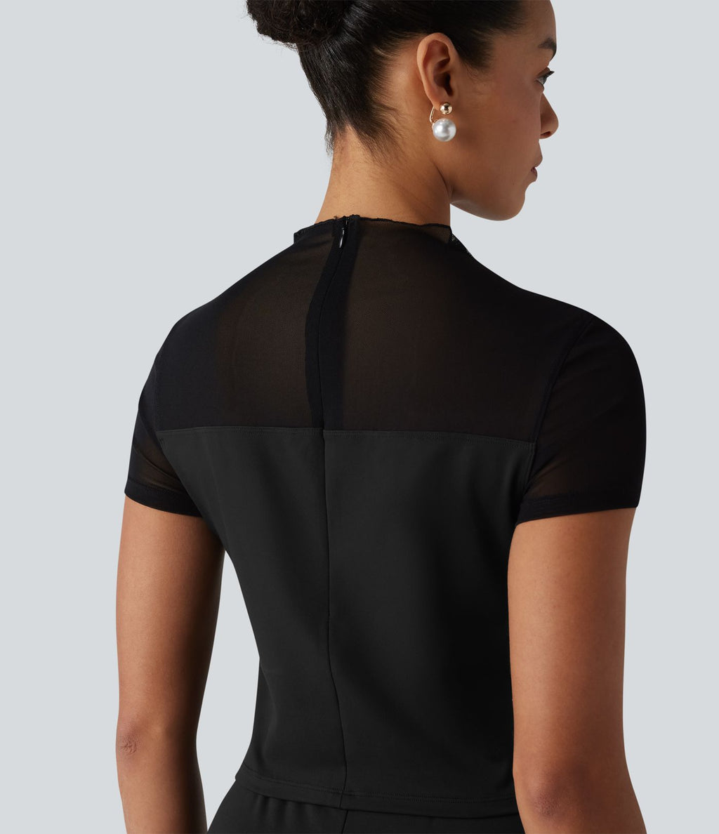 DayStretch Combinaison col rond à manches courtes avec empiècements en mesh contrasté – Édition Easy Peasy