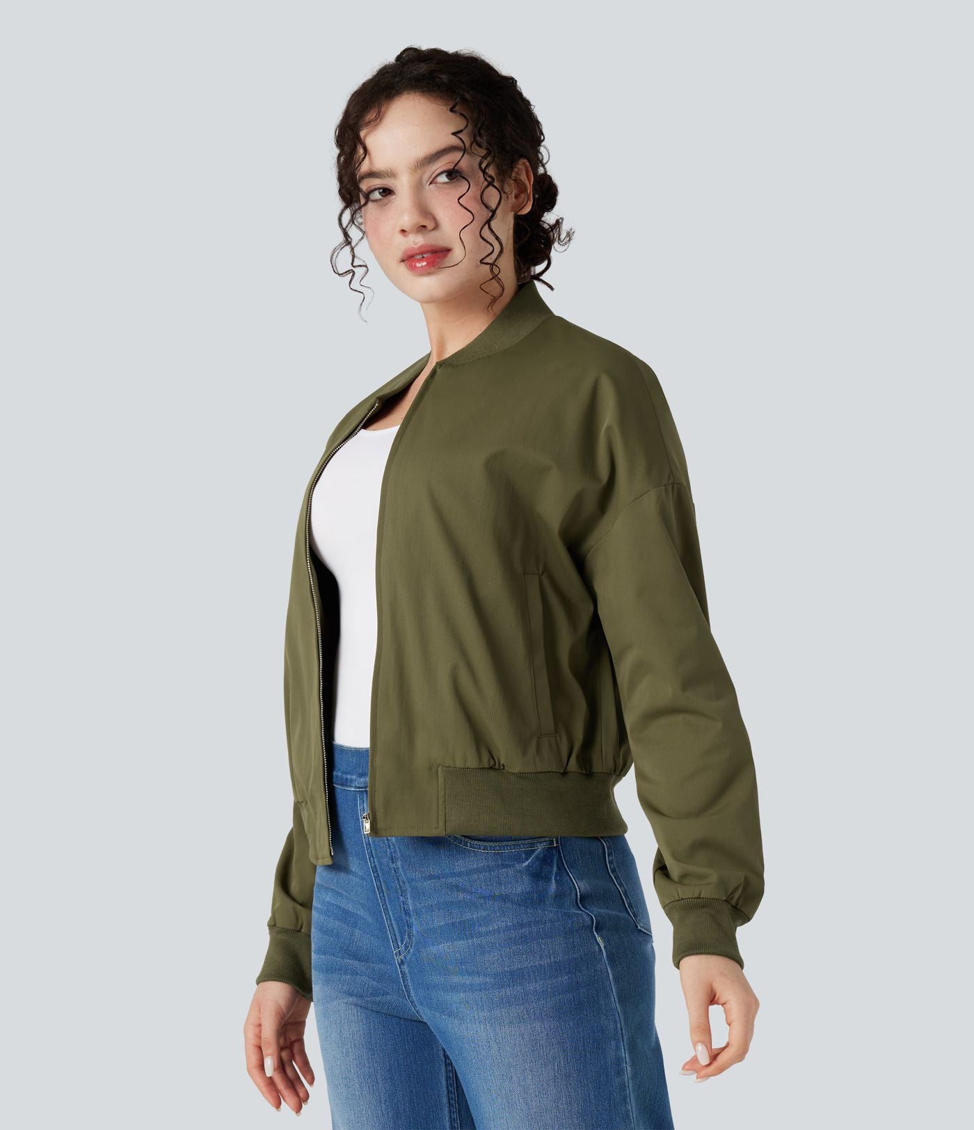 Veste bomber fermeture éclair coupe décontractée avec poches