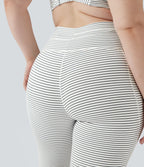 Legging yoga grande taille taille haute avec cordon de serrage à rayures avec poches
