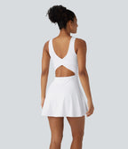 Softlyzero™ Airy Robe Sport de danse courte 2-en-1 avec dos nu croisé, encolure en U et poches latérales