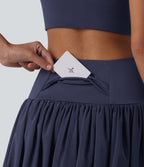 Jupe de danse mini 2-en-1 en mesh respirant à volants et ourlet asymétrique taille haute avec poches