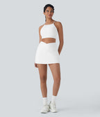 Jupe de tennis mini évasée Softlyzero™ QuickDry taille haute croisée avec short intégré galbant les fesses et poches
