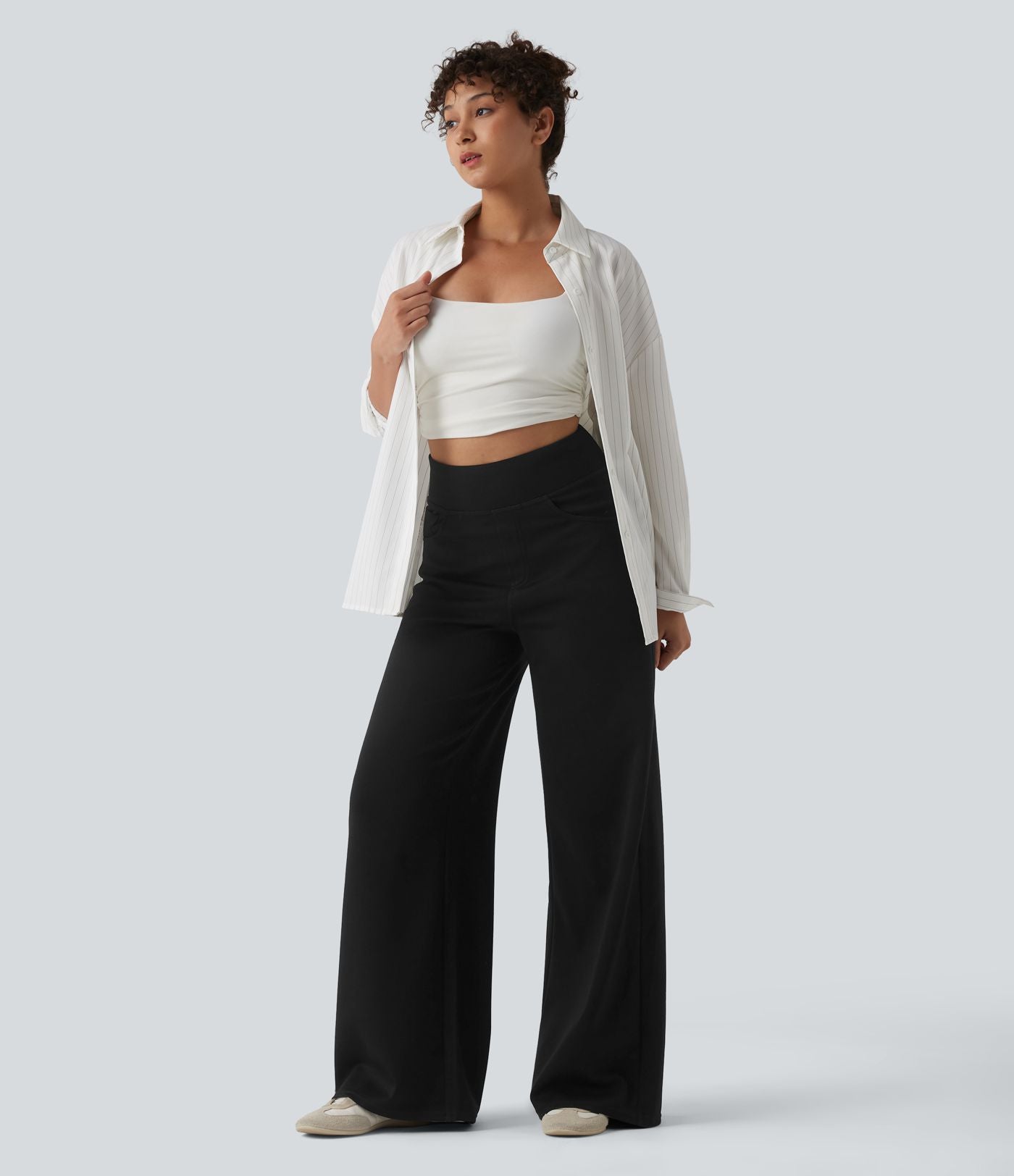 Pantalon casual large taille haute avec poches