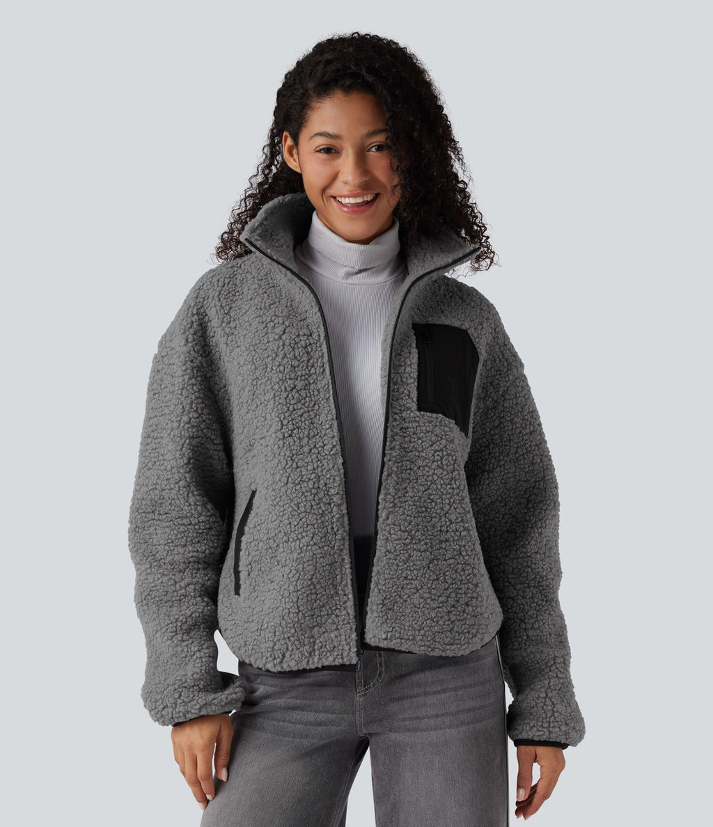 Veste sherpa col roulé manches longues avec poches