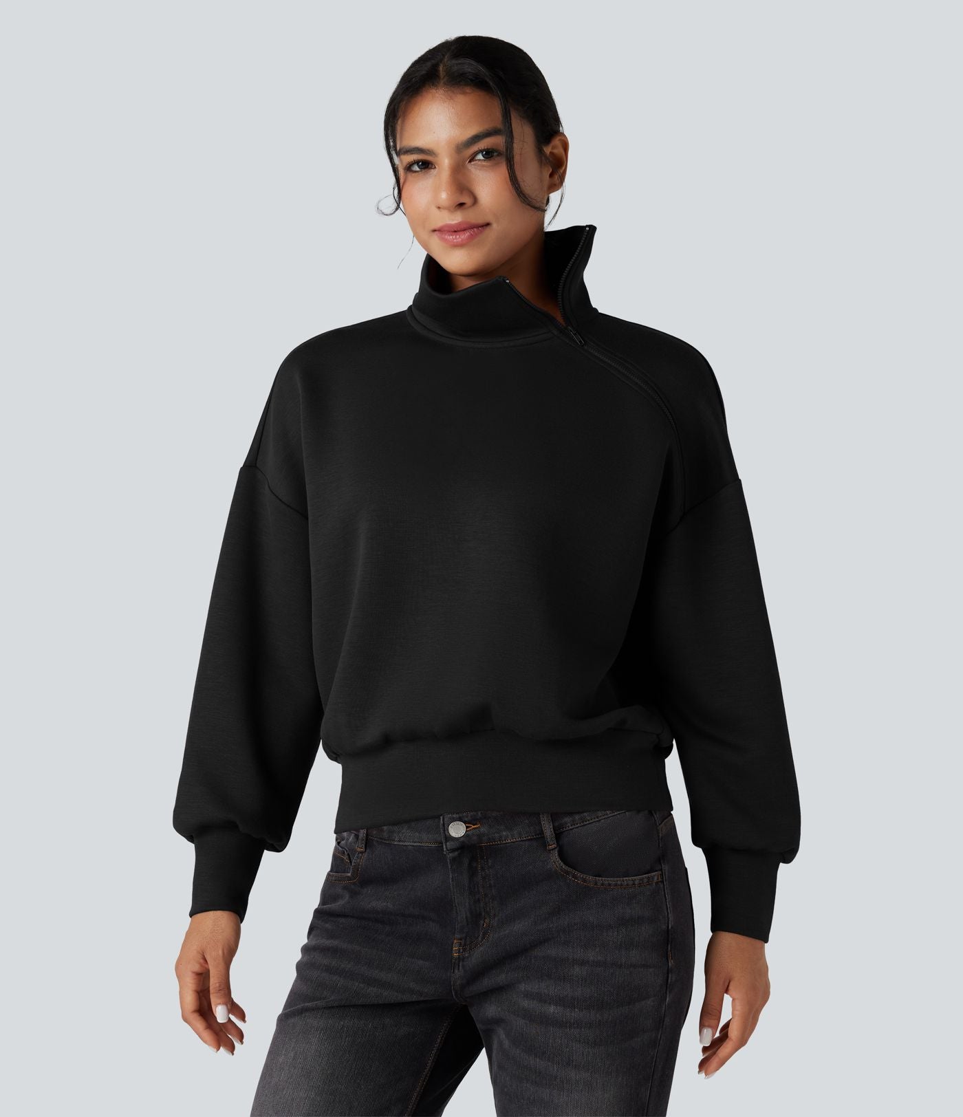 Sweat-shirt oversize SpacerTek™ col tunnel et demi-fermeture éclair
