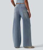 Jean Halara Flex™ mi-taille large ample délavé décontracté avec poches