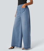 Halara Flex™ Jean large Palazzo et Taille Haute avec Poches Avant en Tricot Extensible Lavé