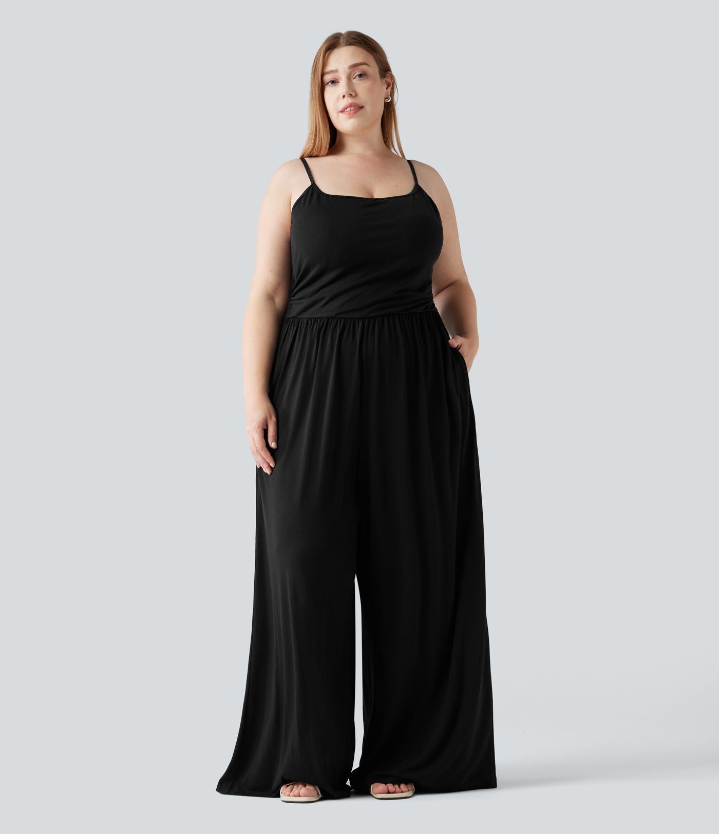 Combinaison grande taille chinée à jambes larges avec détails froncés, poches, coussinets amovibles et accès facile Easy Peasy