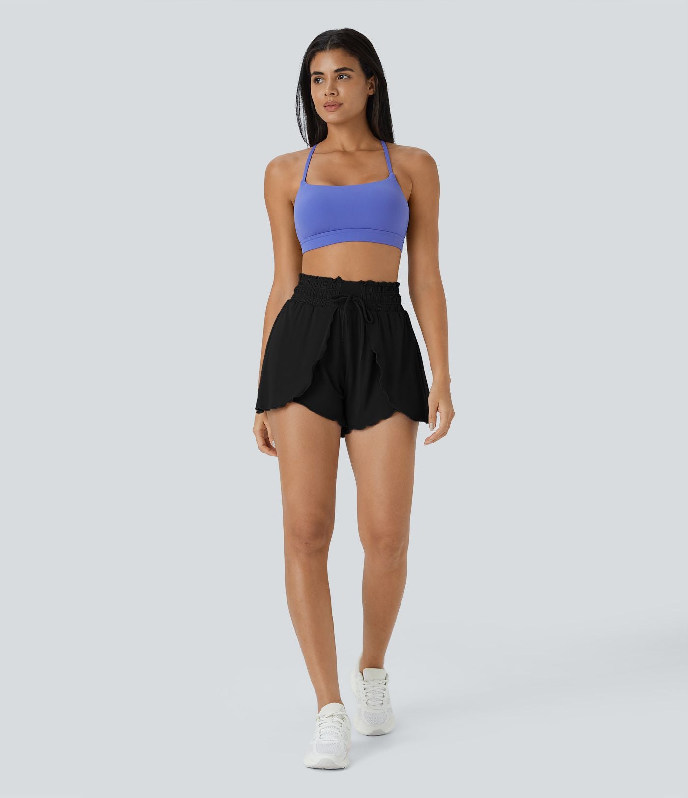 Short Casual 7,5cm Empilé Taille Haute Bordures Volantées Taille Élastique Cordon de Serrage