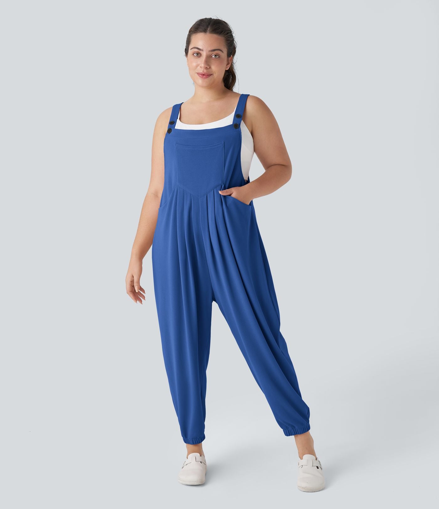 Sangle Réglable Bouton Plusieurs Poches Plissé Gaufré Casual Grande Taille Salopette