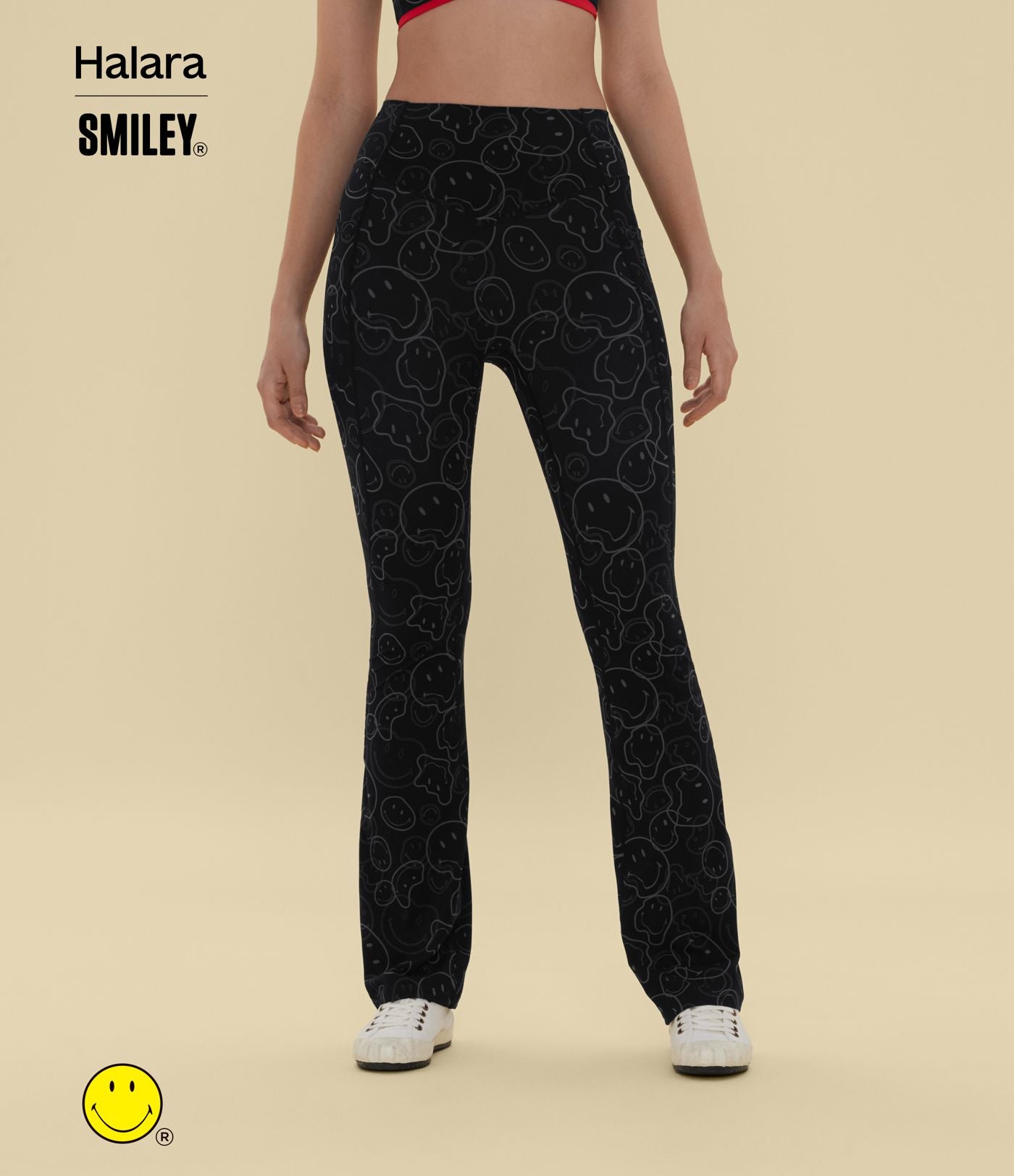 Legging de training bootcut Halara X Smiley® Halara UltraSculpt™ taille haute push-up froncé ventre plat avec poches