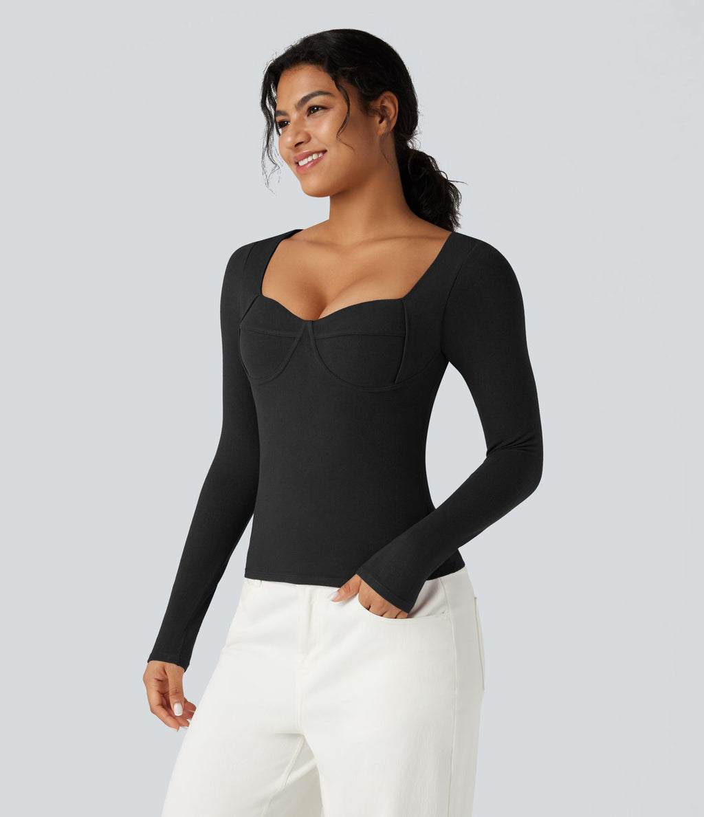Top casual chaud push-up à col cœur et manches longues - Bonnet A/B
