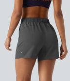 Short de yoga plissé taille haute élastique 12,5 cm avec cordon de serrage et poches