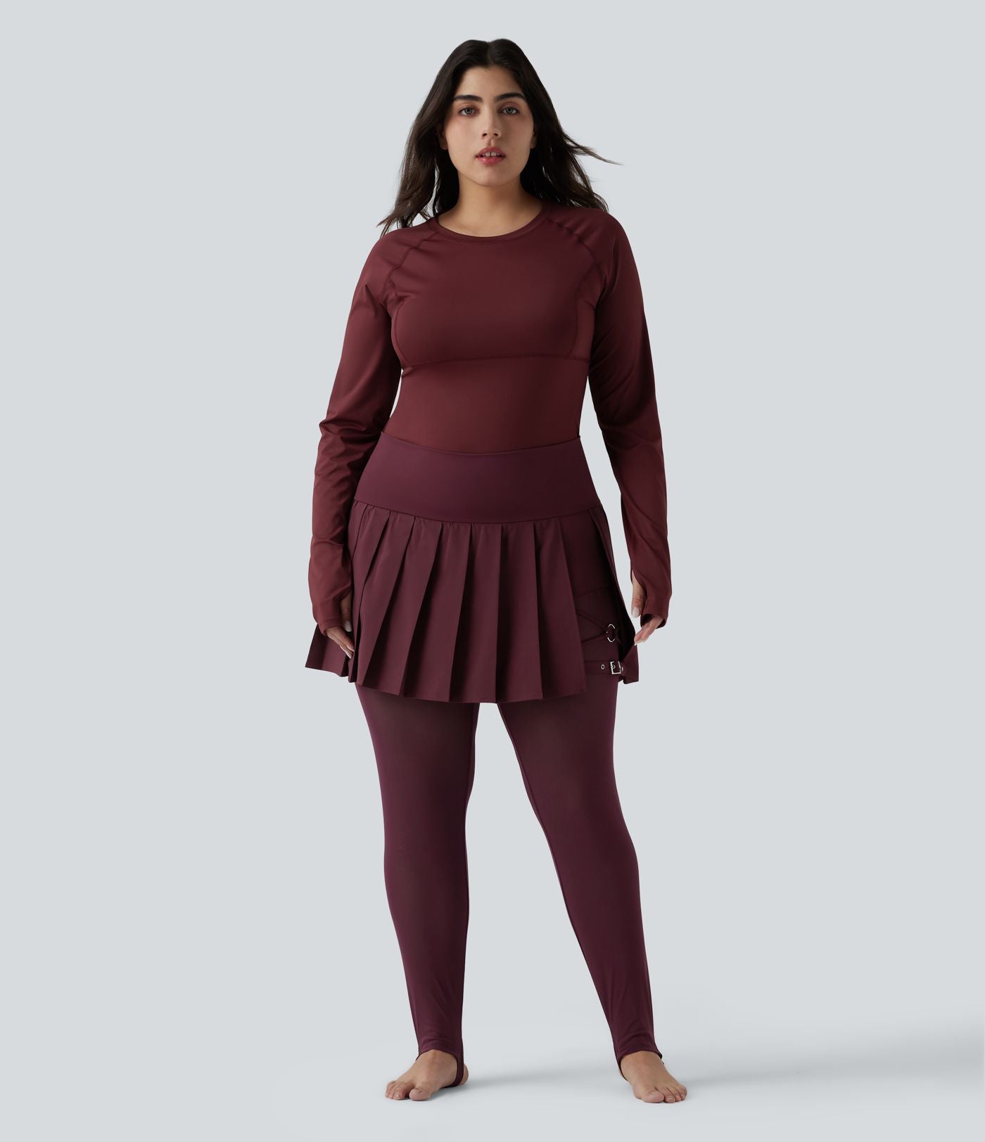 Legging-jupe grande taille à étriers de danse avec mesh contrastant plissé taille haute séchage rapide Breezeful™ et poches