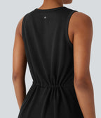 Robe active de yoga mini 2 pièces à col rond, sans manches, cordon de serrage et poches latérales