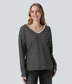 T-shirt rayé col V manches longues