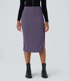 Jupe Midi Moulante Casual en Côtes Taille Haute Fendue