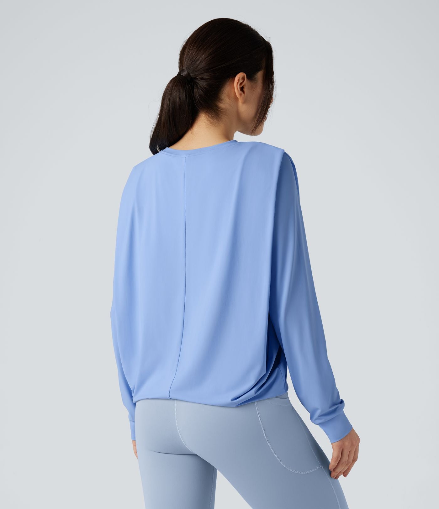 Haut de sport yoga col rond manches longues froncé - UPF50+