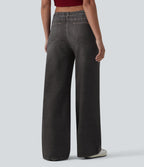 Jogging jean décontracté en molleton French Terry imprimé denim taille mi-haute avec poches