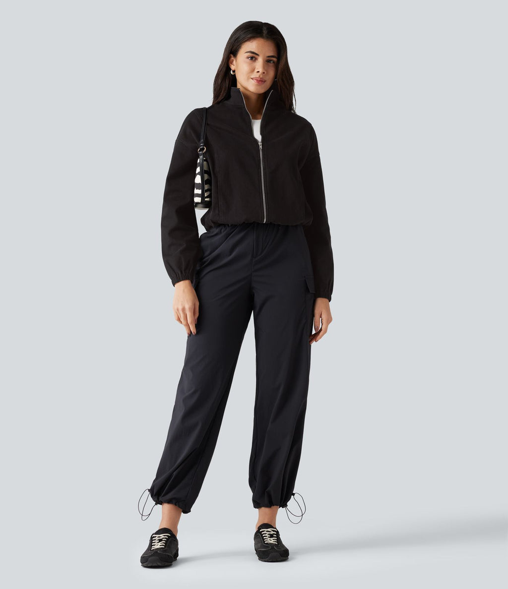 Veste en jean Halara Flex™ à col montant avec manches longues, zip et poches