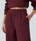Jogging molleton taille haute repliable avec cordon de serrage et poches