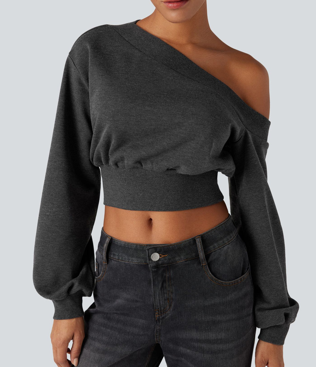 Sweatshirt casual court une épaule manches longues