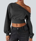 Sweatshirt casual court une épaule manches longues