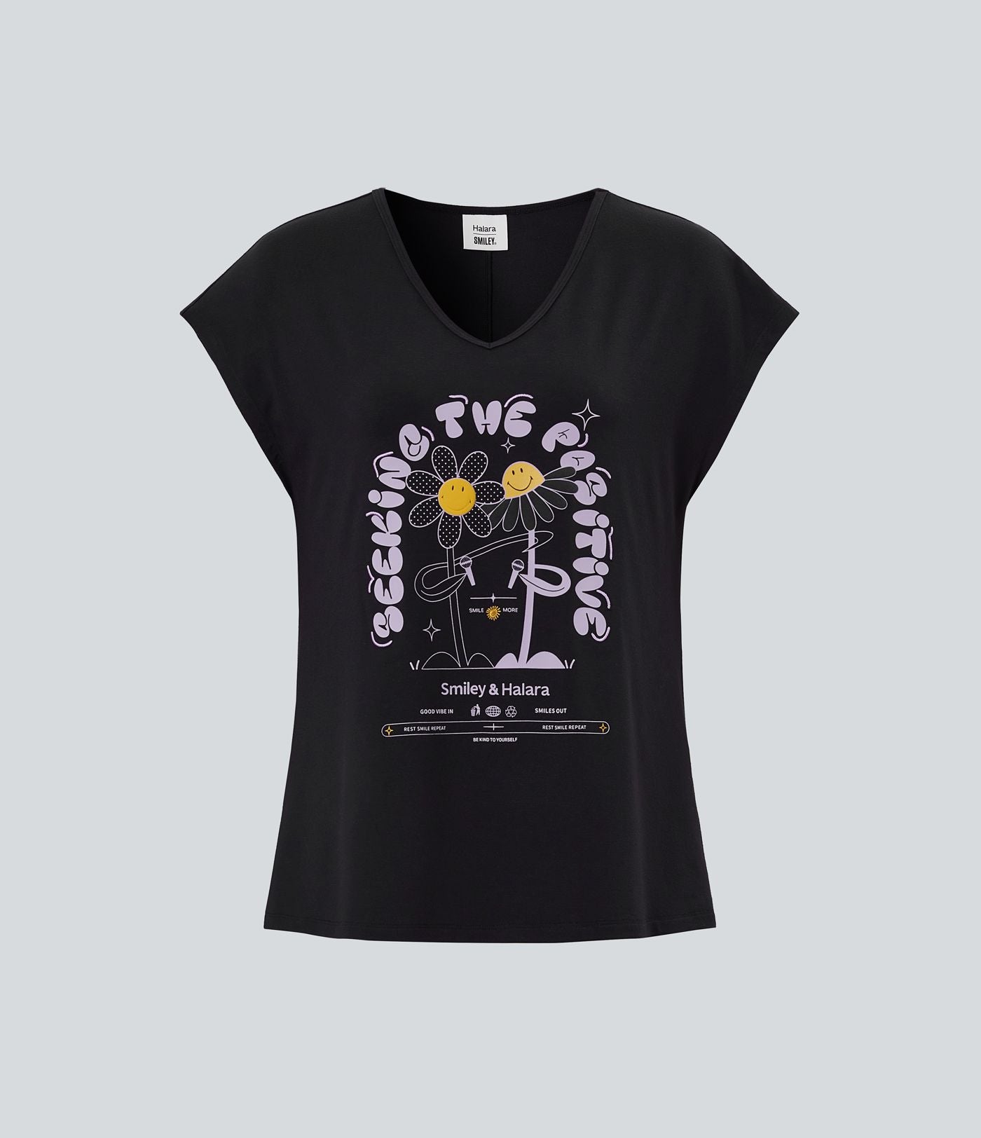 T-shirt casual Halara X Smiley® col V à manches courtes