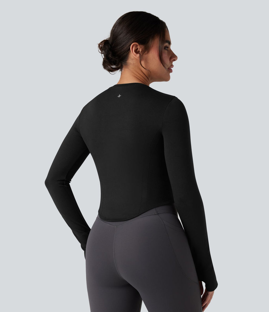 Haut de sport yoga col rond à manches longues avec passants pouces et ourlet arrondi sans couture Seamless Flow