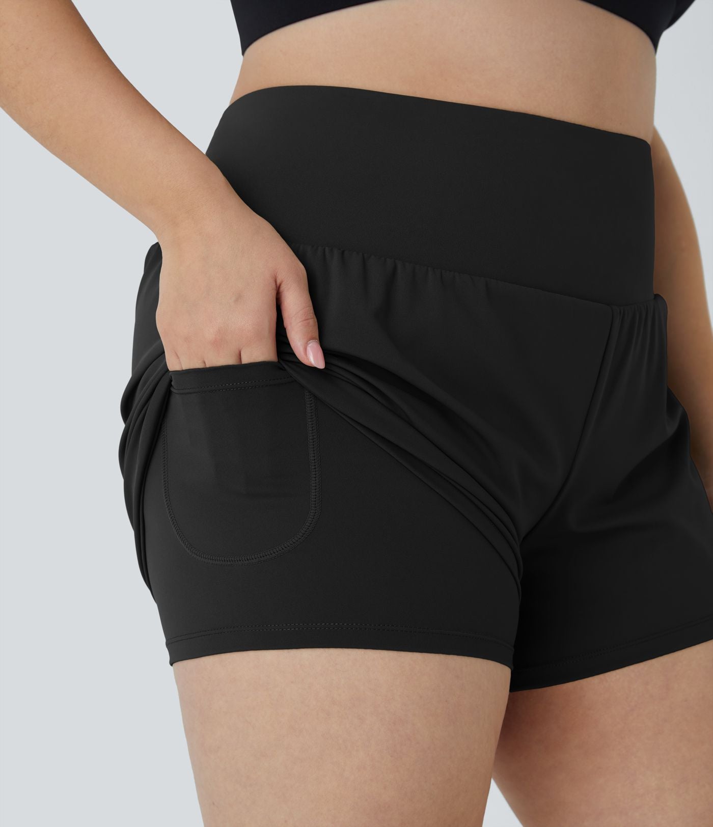 Short 8,8cm Sport Grande Taille 2 en 1 avec Poches Arrière et Poches Latérales Cachées