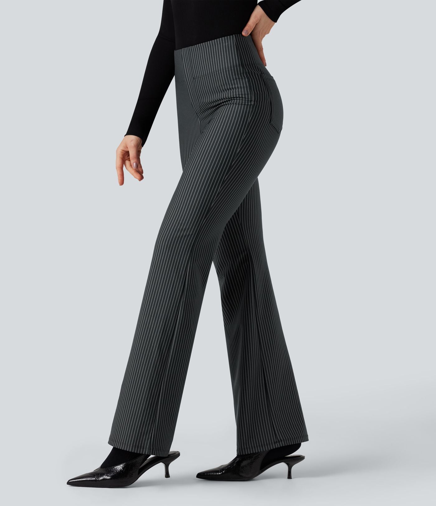 Pantalon de travail Halara Flex™ évasé à rayures, taille haute, avec poches