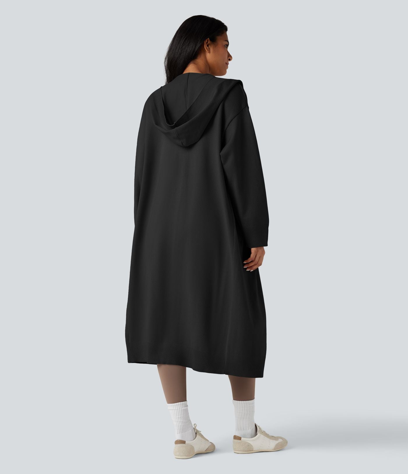 Cardigan long à capuche manches longues avec poches