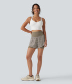 Short baggy de running 2-en-1 taille haute à imprimé léopard avec poches