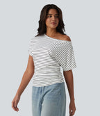 T-shirt casual une épaule manches courtes à rayures