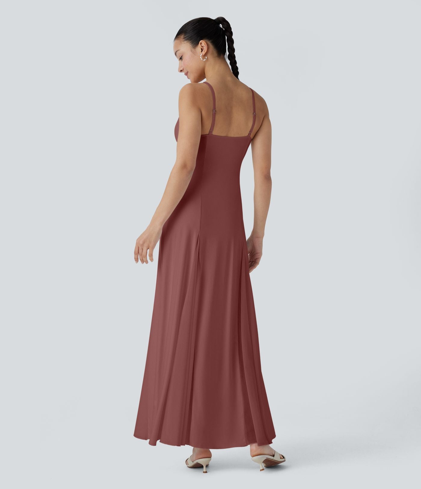 Robe longue fluide à bretelles ajustables avec maille contrastée pour demoiselle d'honneur et invitée de mariage