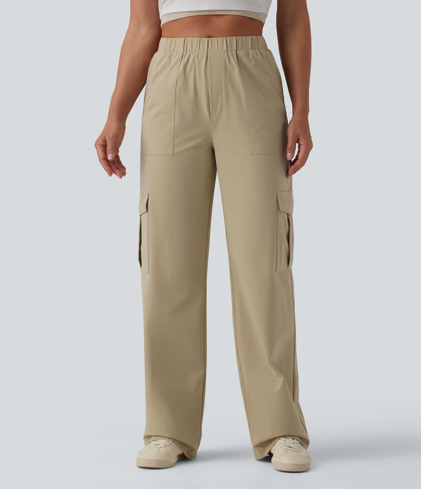 Pantalon décontracté coupe droite taille mi-haute avec poches