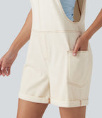 Salopette en jean Halara Flex™ col V délavée décontractée à ourlet roulotté avec poches