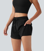 Short de running 2-en-1 taille mi-haute 7,5 cm avec cordon, ourlet incurvé, mesh contrasté et poches