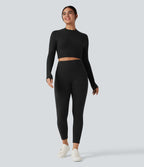 Legging côtelé croisé dans le dos taille haute avec poches